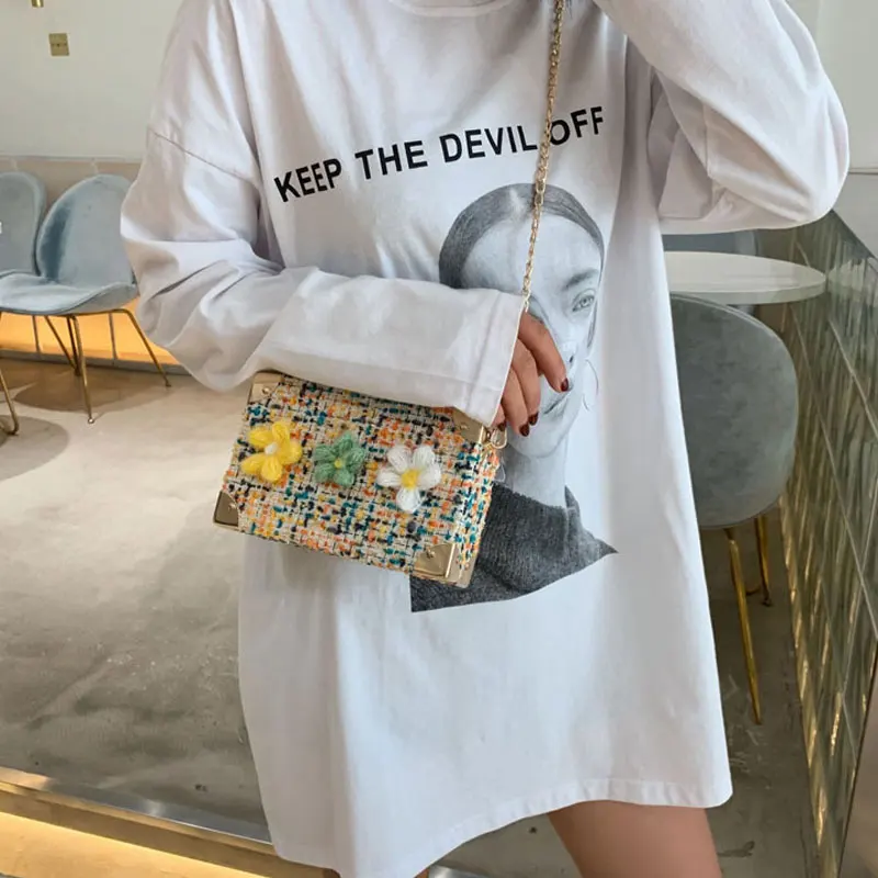 LJT летняя маленькая сумка на цепочке сумки в цветочек для женщин 2019 модная через