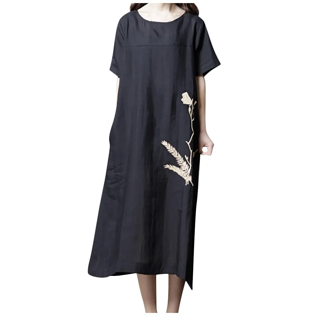 Бесплатная страусиное винтажное платье макси летнее женское хлопковое льняное