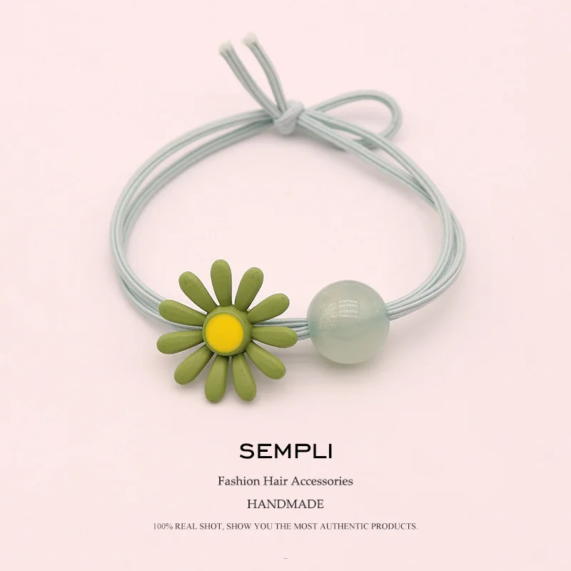 Green Sempli, карамельный цвет, эластичная нейлоновая резинка для волос для девочек, детская высокая эластичность, Подсолнух, прозрачное украшение для волос с бусинами - Цвет: Green