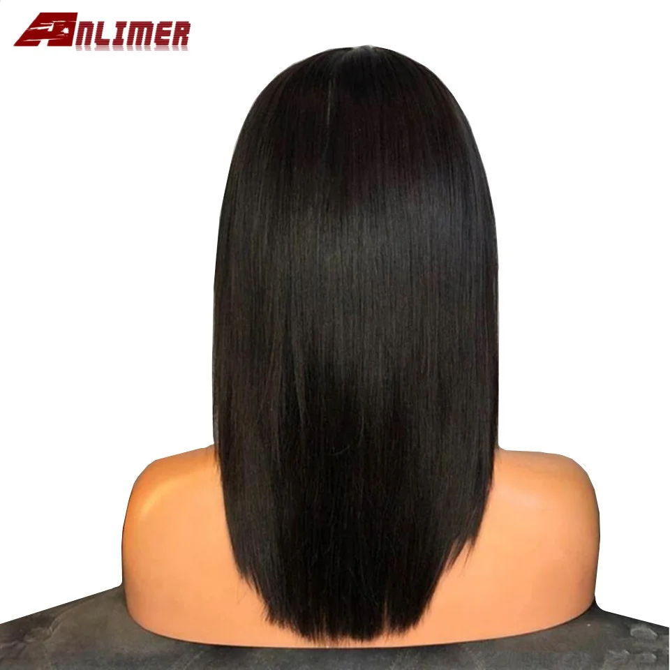 Anlimer 13X6 короткий Боб Синтетические волосы на кружеве al парики с челкой 180% Плотность Синтетические волосы на кружеве человеческих волос парики с челкой бахрома парики Волосы remy