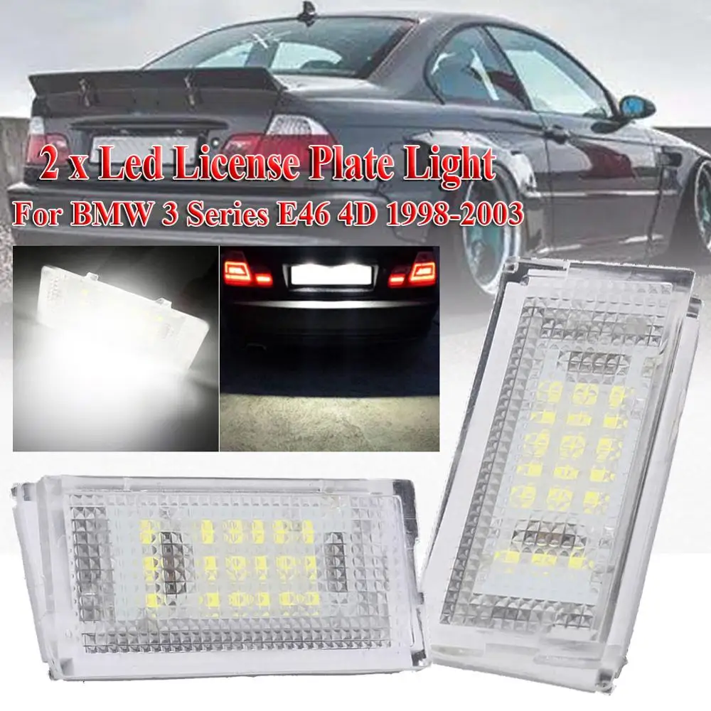 

2Pcs 6000K 3528 SMD LED License Number Plate Lights White Canbus Error Free for BMW 3-series E46 1998-2003 Doors 12V