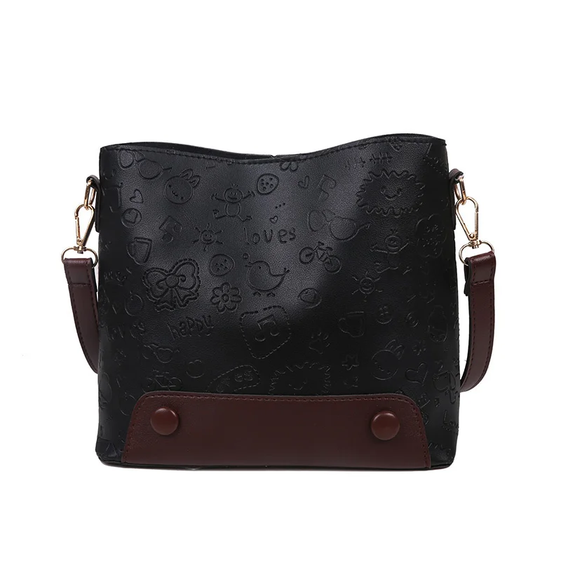 

Printed Texture Color Matching Fashion Handbag 2021 Summer New Korean Style Simple Shoulder Bag Messenger Bucket Bag