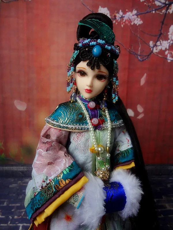 32cm Collectible Chinese Dolls Vintage Qing Dynasty Girl Doll Traditional Oriental Toys Christmas Birthday Gifts