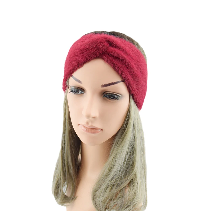 

Winter Imitation Mink Cashmere Headband Cross Knot Fluffy Bow Hairband Headwrap