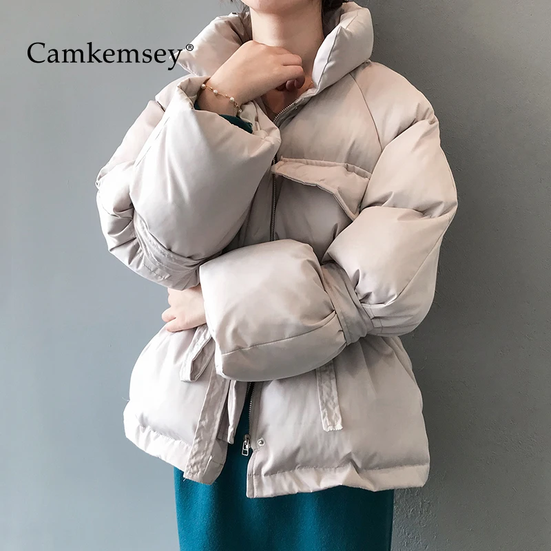 CamKemsey новое зимнее пальто для женщин Модные Карманы стоячий воротник Регулировка талии толстый теплый пуховик с хлопковой подкладкой зимние парки куртки