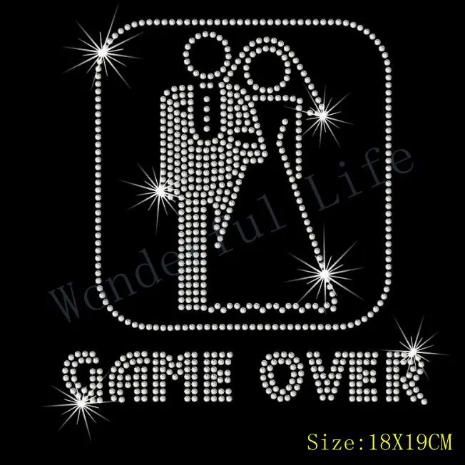 

Free Shipping Hen Night GAME OVER Rhinestone T Shirt Transfer - Iron On Hot Fix Wedding Motif