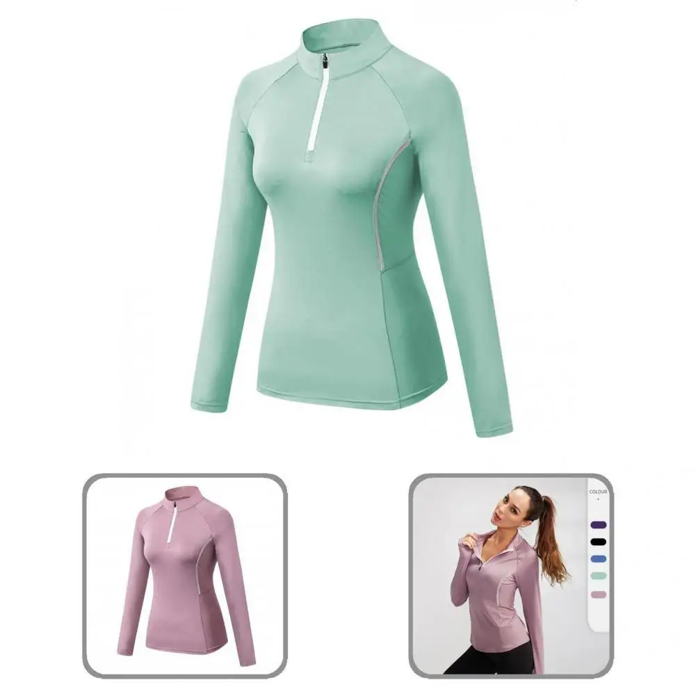 

Fadeless Useful Semi-high Collar Fitness Sports Tops Polyester Sport Wear Breathable for Jogging