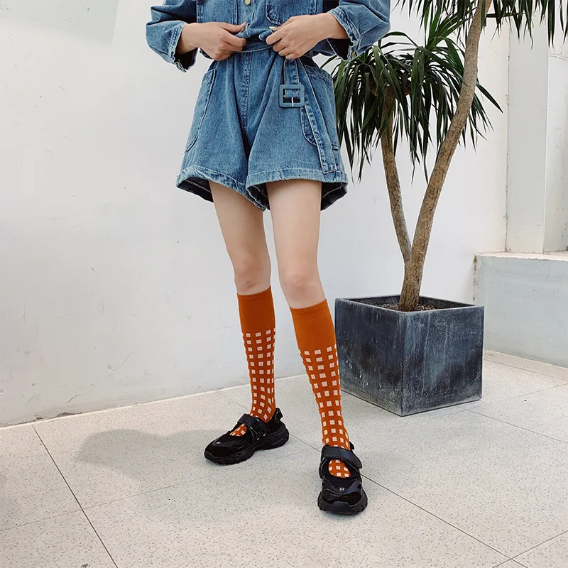 SP & CITY/хлопковые чулки в клетку для колледжа гольфы девочек высокие носки