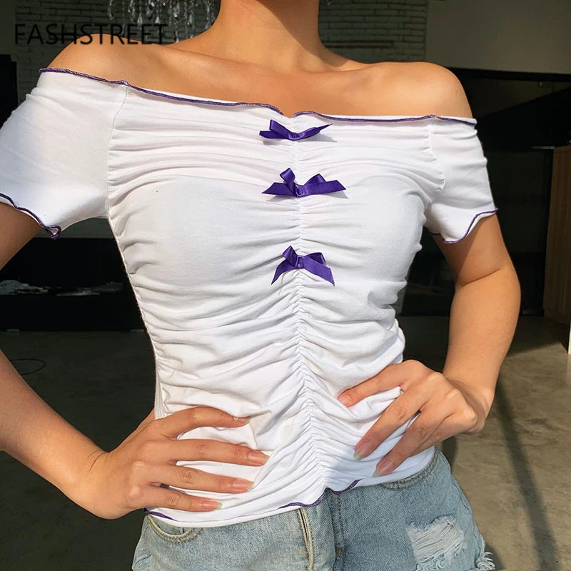 Женская облегающая футболка с рюшами FASHSTREET вечерние облегающие футболки без