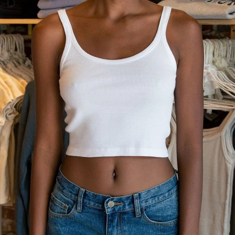 

Women Basic Scoop Neck Ribbed Top Cropped Fit Cotton Tank Top