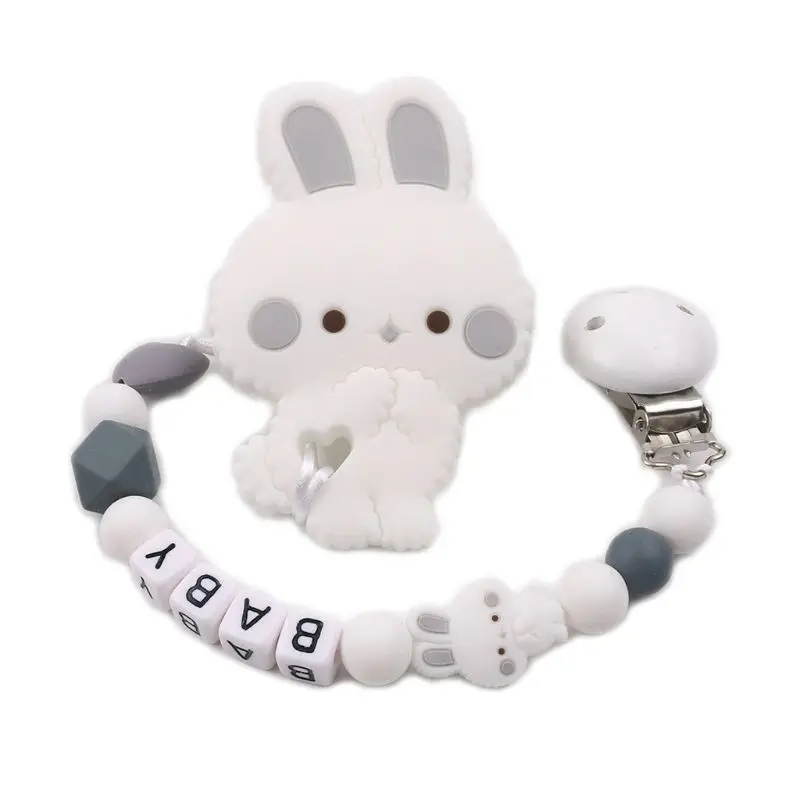 

Child Baby Pacifier Chain Clip Silicone Cartoon Rabbit Teether Teething Soother