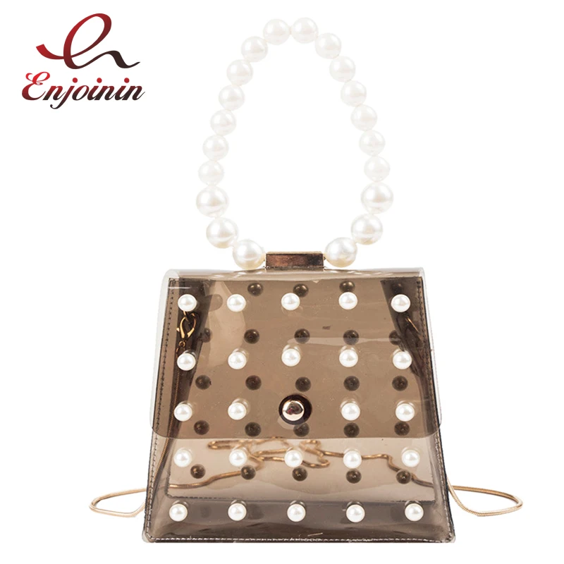 

Сумка-мессенджер Женская, прозрачная, с бусинами и жемчугом