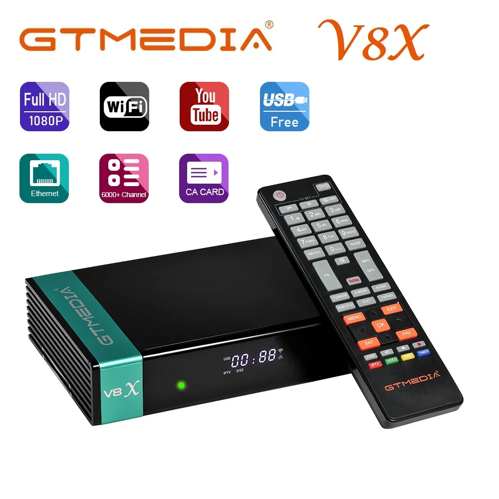 

V8X Satellite Receiver H.265 DVB-s2x Bulit-in Wifi Support CA Card Slot Upgraded GTMEDIA-V8 NOVA V9 Super Set Top Box