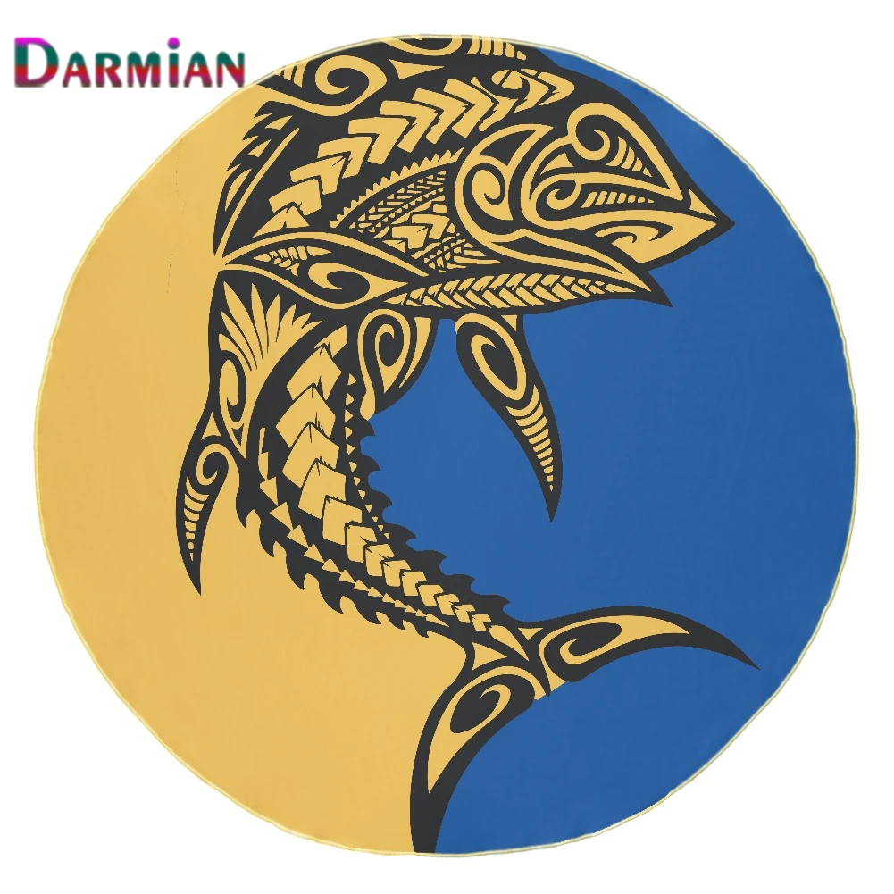 

DARMIAN Round Carpets Ethnic Tribal Design Fish Art Print Rugs Living Room Bedroom Floor Mats Comfort Customized Home Decor Rugs