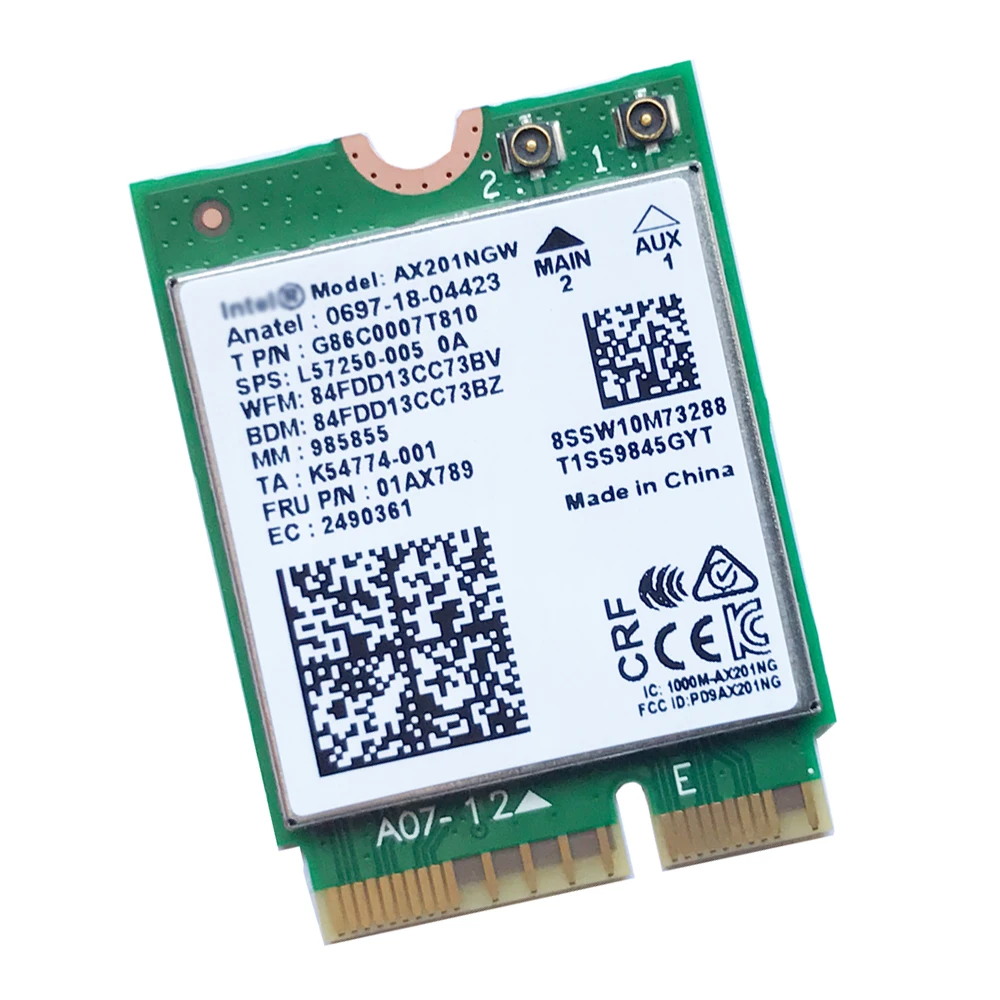 Intel Wi-Fi 6 AX201 Bluetooth 5 0 Dual Band 2 4G/5G Wireless NGFF Button E CNVi Wifi Card AX201NGW 4 ГГц/5G hz 802.11ac / ax |
