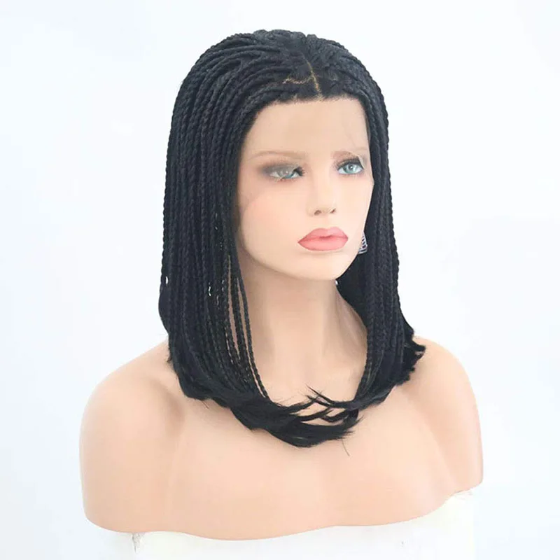 RONGDUOYI микро плетеные короткие Боб черные волосы косы синтетические кружевные