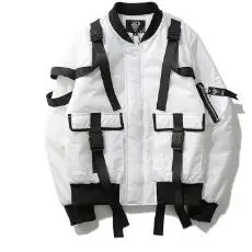 Streetwear Jackets Women Autumn Winter Coat Female Thicken Bomber Jacket Short Woman Punk Style Personality Ribbon design - Цвет: white