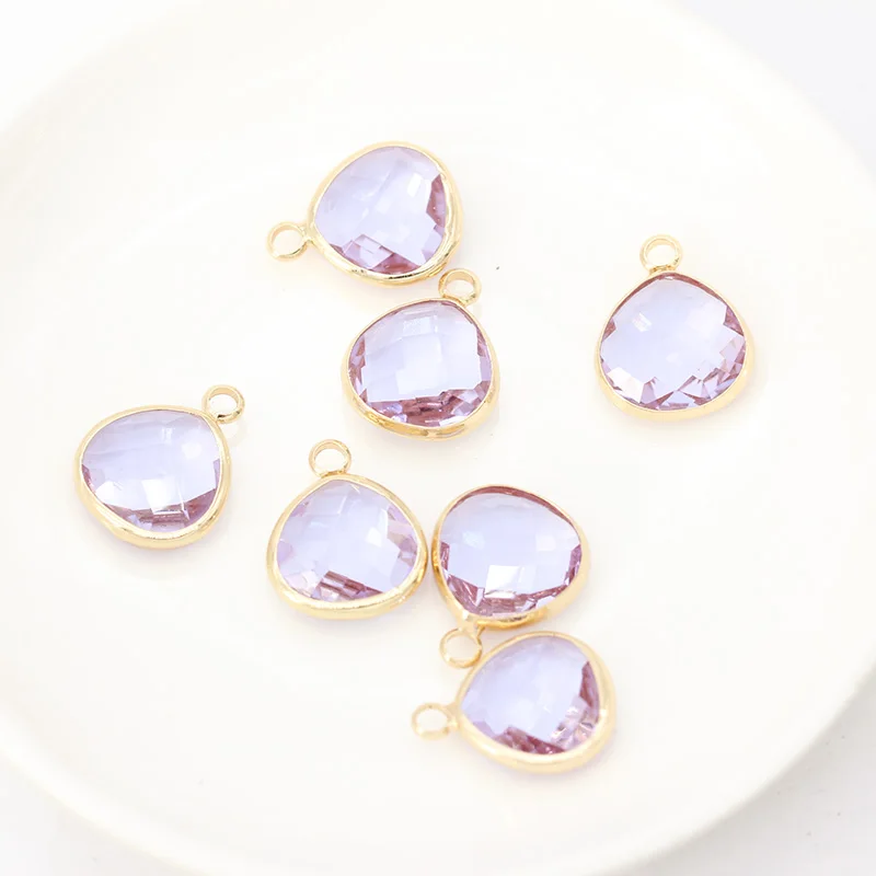 lt violet 12p12x13mm Ассорти Сердце Граненый кристалл Обрамленный Подвески со стеклянными шармами соединители серьги фурнитура ювелирные изделия Одежда металлические бусины - Цвет: lt violet