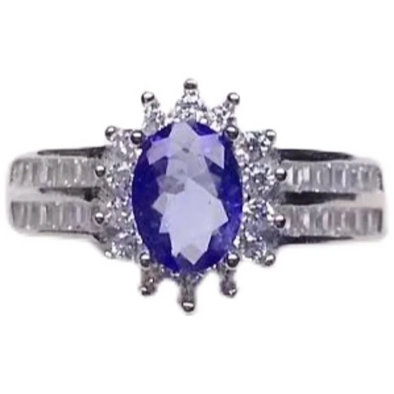 Роскошное кольцо из танзанита для вечеринки 100% карат 5 мм * 7 925 натуральный
