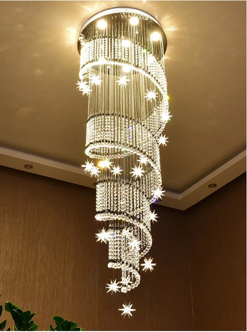 Satin Al Çift Spiral Merdiven ışık Ev Dekorasyon Asılı Kolye Kristal Avize Aydınlatma Merdiven Lambası Gömme Montaj Oturma Odası