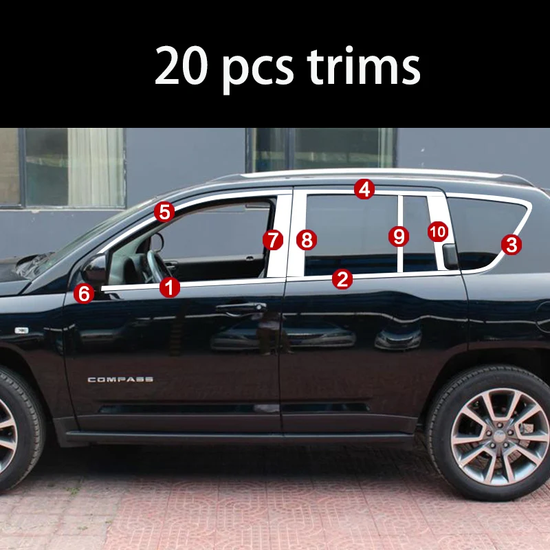 

stainless steel car window trims for jeep compass 2007-2017 2016 2015 2014 2013 2012 2011 2010 2009 2008