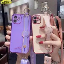 Luxury Plating Wrist Strap Phone Case For  Huawei Nova 5i 5T 7i 6 7 8 SE P Smart Pro Z Plus Crossbody Shoulder Strap Cover