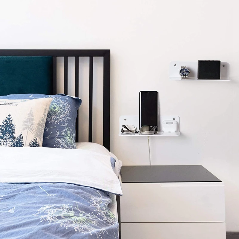 

Small Floating Wall Shelves Set of 4 - Adhesive Shelf -Acrylic Floating Command Strip Shelf for Bedroom,Kitchen,Bedside