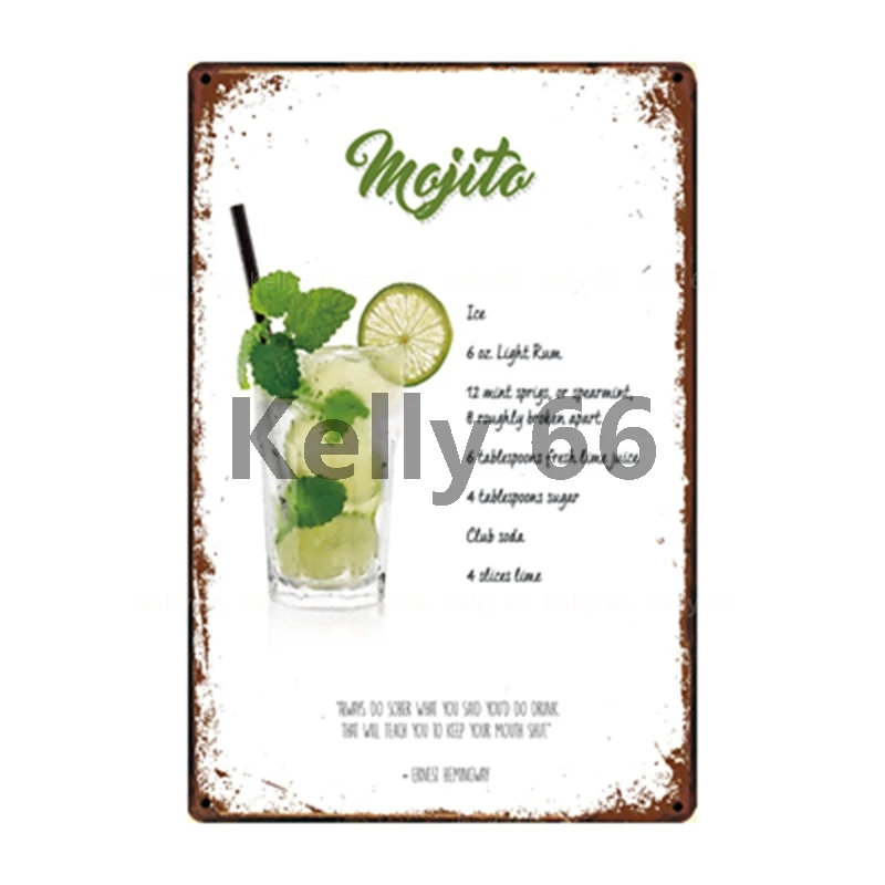 [Kelly66] коктейль Куба Mojito виски Sue Маргарита водка Металлический Знак Домашний