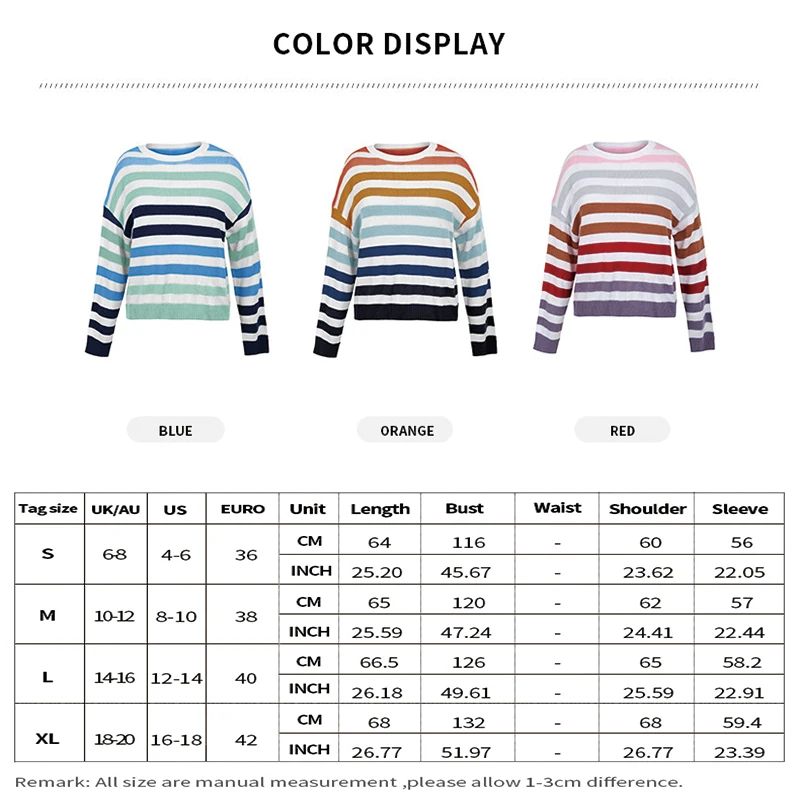 

2021 Autumn and Winter Casual Sweater Women Elegant O Neck Striped Long-sleeved Top Fashion Loose Knitted Pullovers Jumpers
