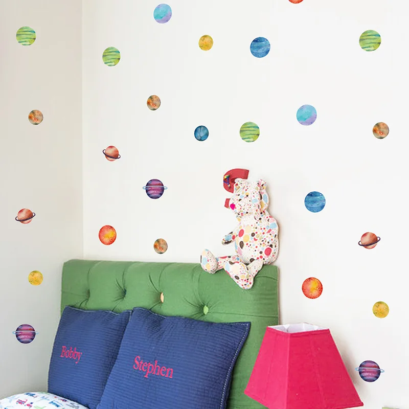 

Printed Watercolor Small Planet Wall Stickers Home Decoration Accessories Children's Room Wall Stickers Self-adhesive Tiles