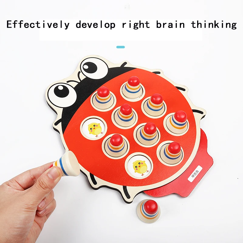Children memory training game puzzle cartoon Montessori wooden ladybug design early childhood development toy gift | Игрушки и хобби