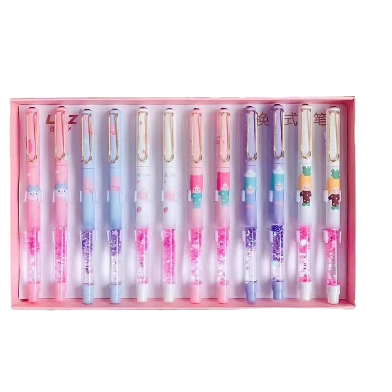 

Quicksand pen Creative cute crystal liquid neuter pen school supplies cartoon stationery self - brought pen set promotional gift