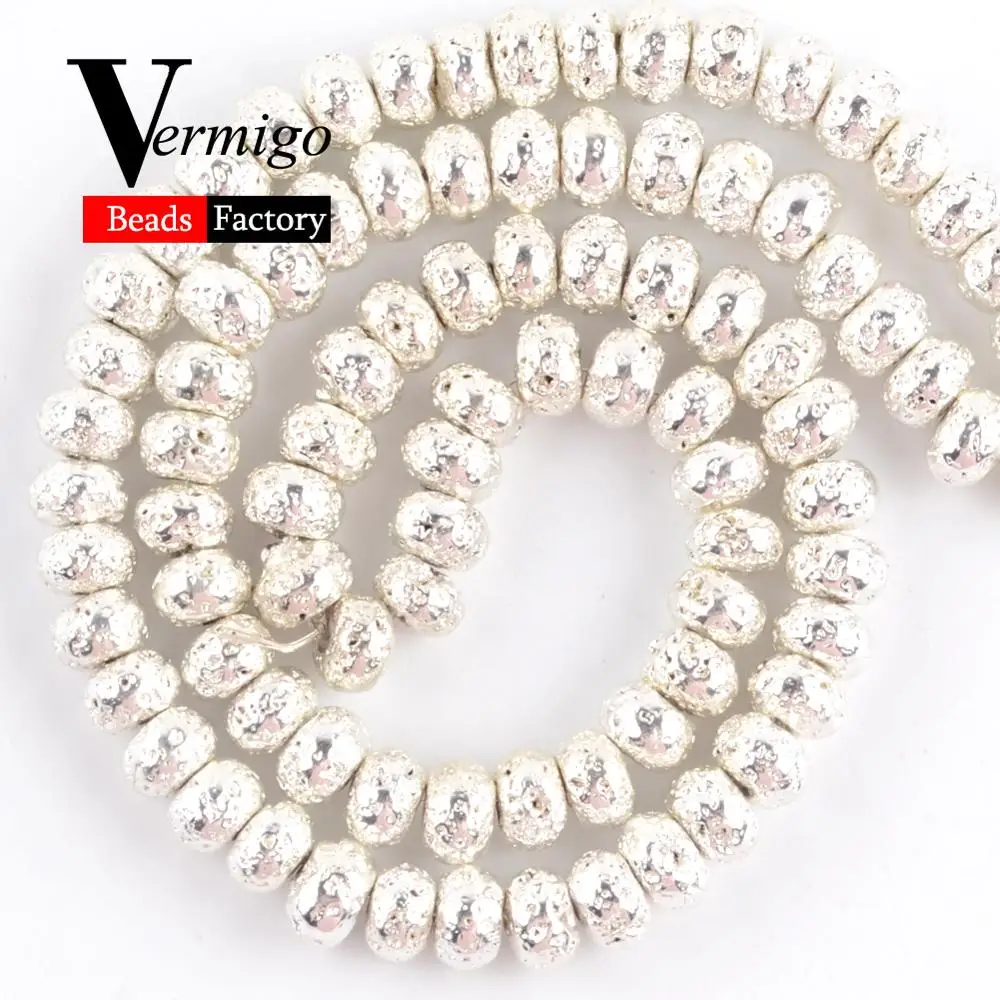 Бусины-гематиты Rondelle с натуральным посеребренным лавовым камнем для