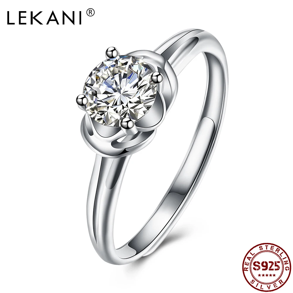 

LEKANI Silver 925 Sterling Rings For Women Round 5A Cubic Zircon Adjustable Romantic Anniversary Jewelry Ring New Listing