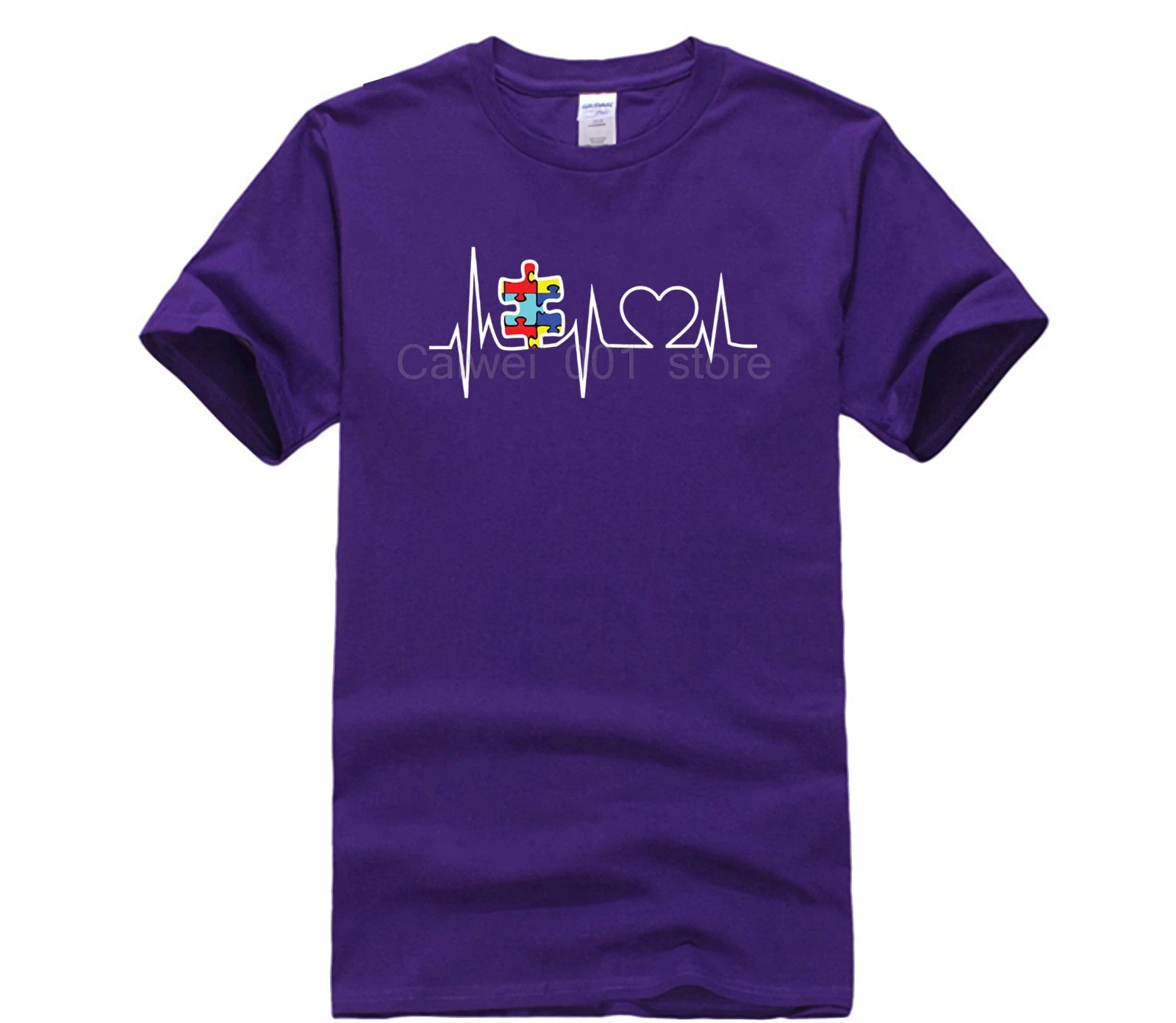 

Summer Mens T Shirt 2020 Hot Sale Summer style Autism Puzzle Heartbeat Autism Awareness Fashion T Shirt 100% Cotton