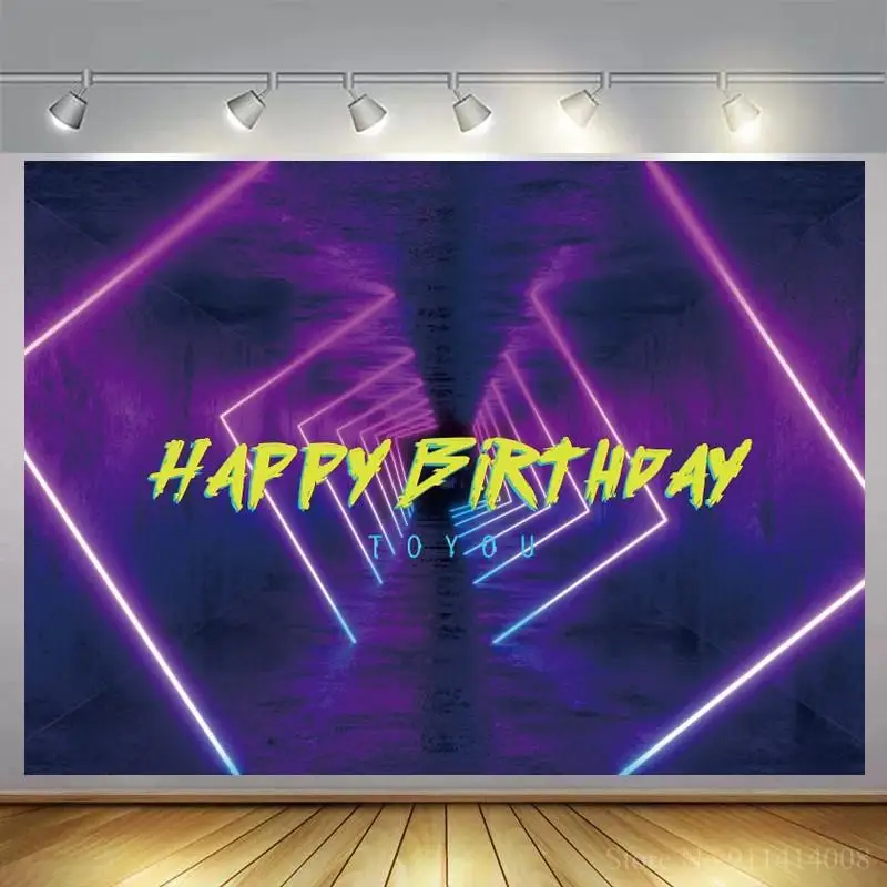 

Fluorescent Time Tunnel Background Photography Happy Birthday To You Dark Purple Dance Show Stage Backdrop For Photo Studio