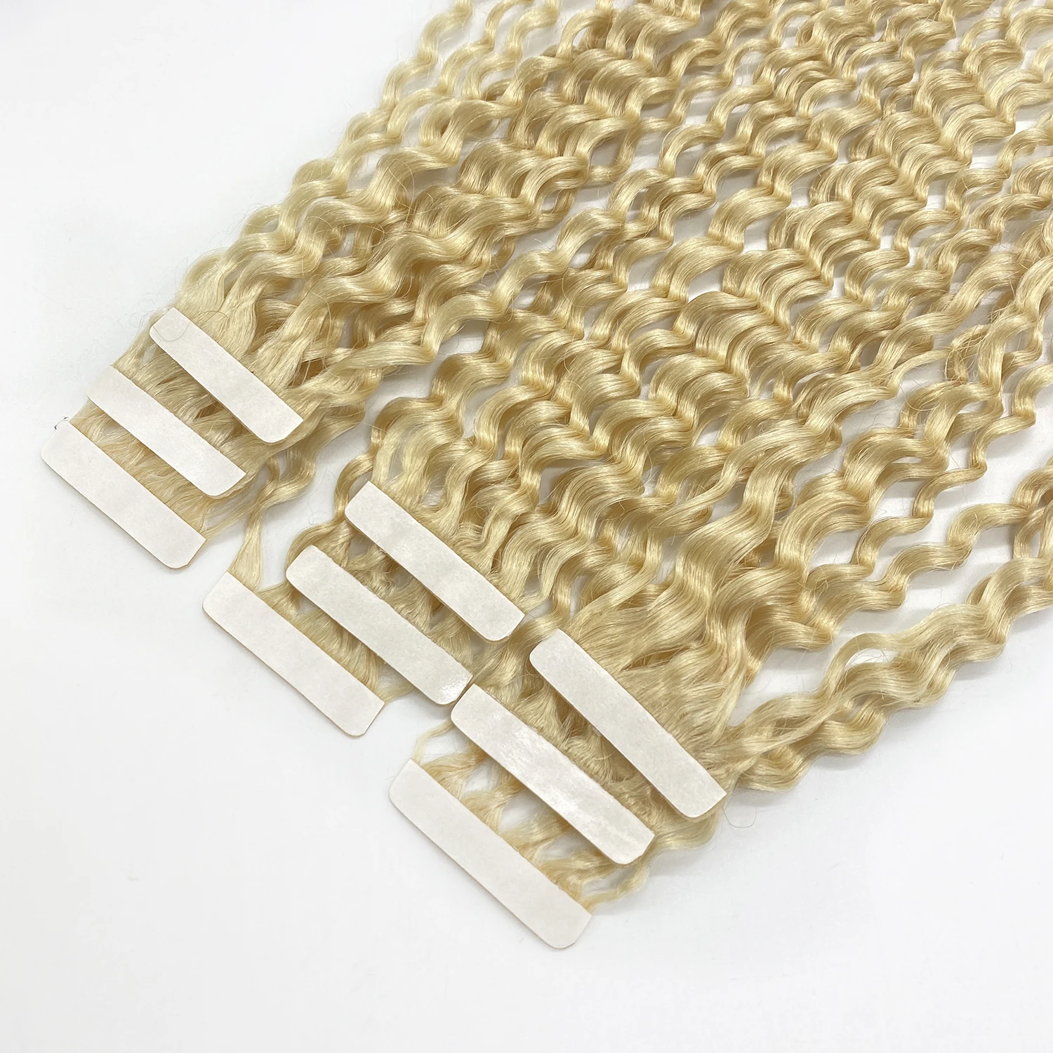 

Kayla 14 Inch Platinum Blonde Tape in Hair Extensions Kinky Curly Hair Tape in Remy Real Human Hair Soft Tape Ins Hair