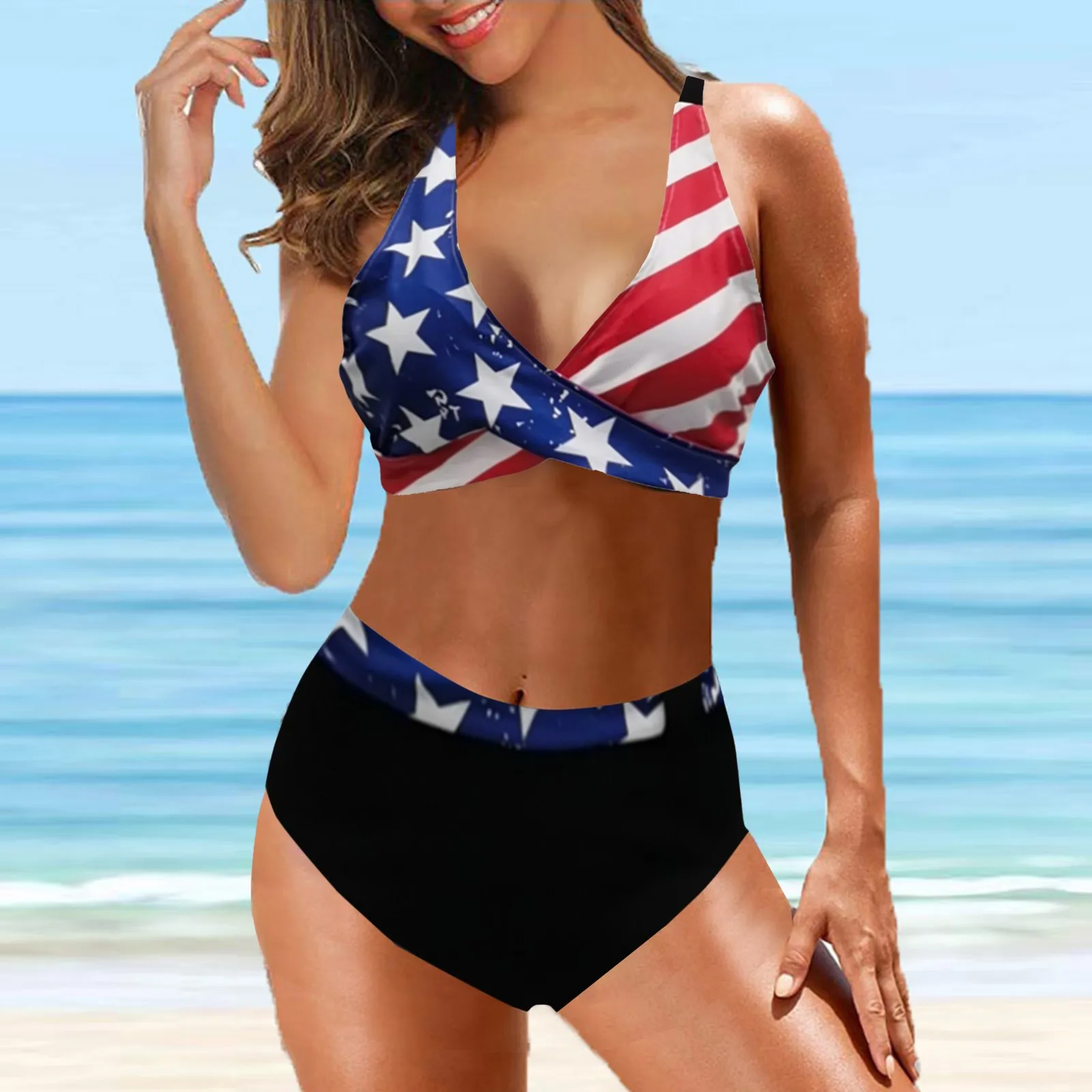 Принт национального флага комплект бикини сексуальные Для женщин купальник пуш