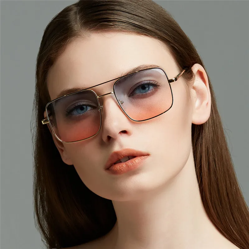 

Fashion new 2021 square eye protection sunglasses female retro metal frame pink yellow lens colorful sunglasses UV400