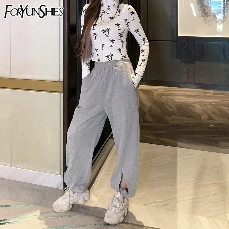 

Женские брюки с высокой талией FORYUNSHES, летние повседневные свободные штаны-шаровары для бега, 2021