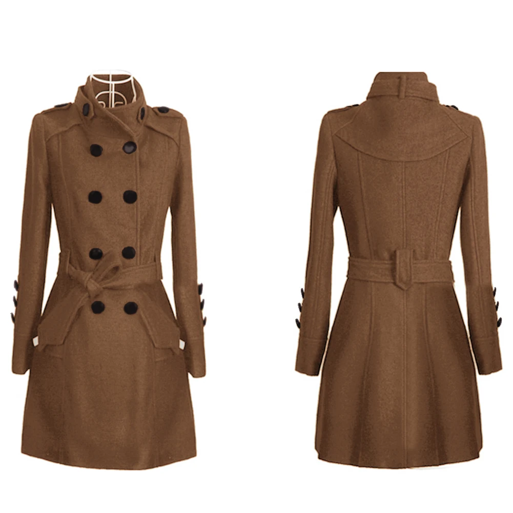

Women Winter Coat Double-breasted Wool Long Trench Coat Overcoat Outwear M-4XL