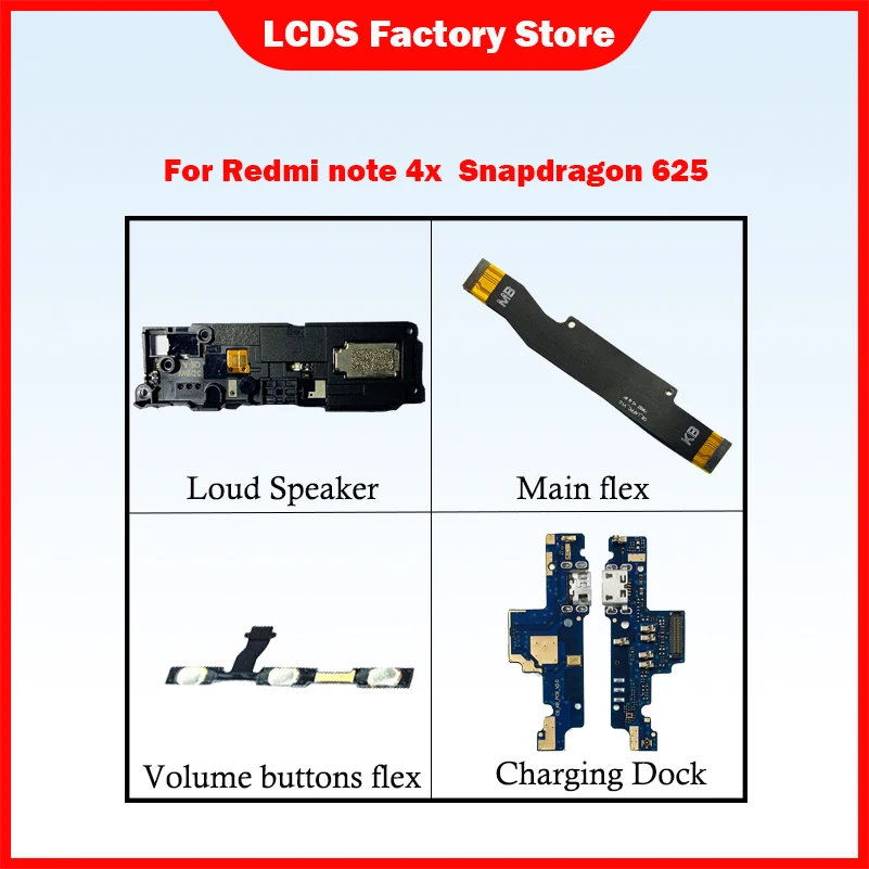 Phone Parts For Xiaomi Redmi note 4X Power On/Off Volume Button Main flex Loud Speaker Charging Port Earphone |