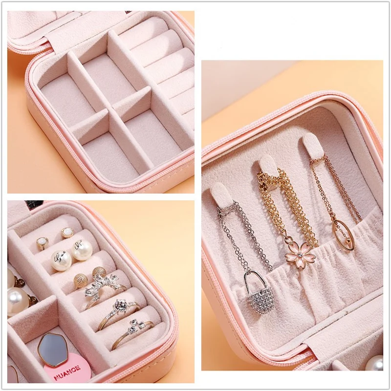 Personalized Jewelry Organizer Display Travel Jewelry Case Boxes Portable Jewelry Box Zipper Leather Storage Gift Anniversaire