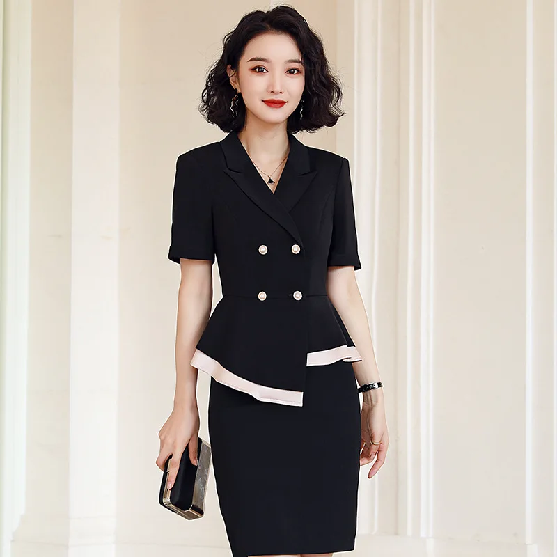 Женский костюм из двух предметов элегантный двубортный жакет с оборками одежда