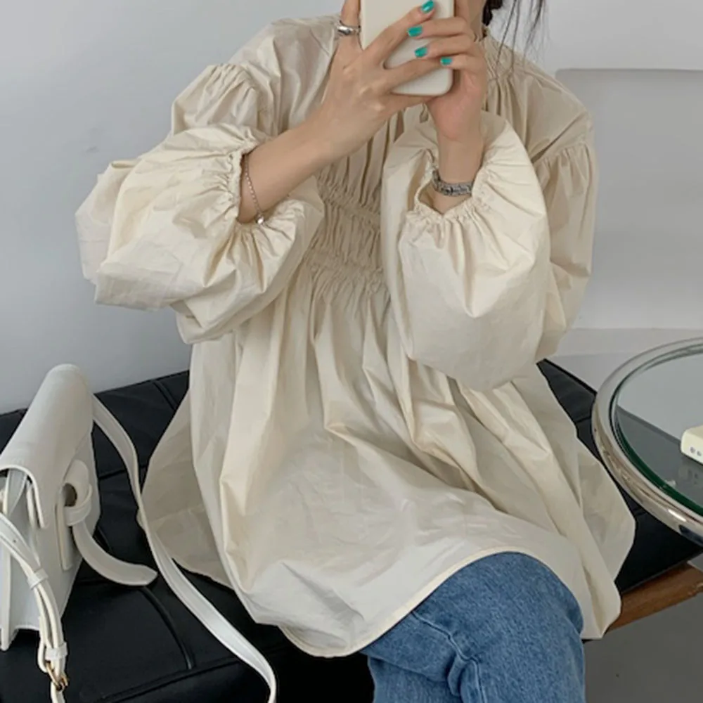 Блузка в японском стиле ретро свободная однотонная Повседневная рубашка с