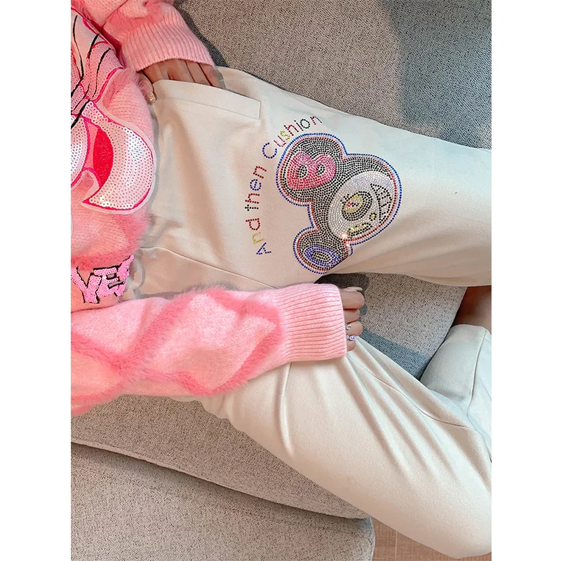 Женские широкие брюки с мультяшным рисунком Свободные шерстяные зима 2020|Брюки| |