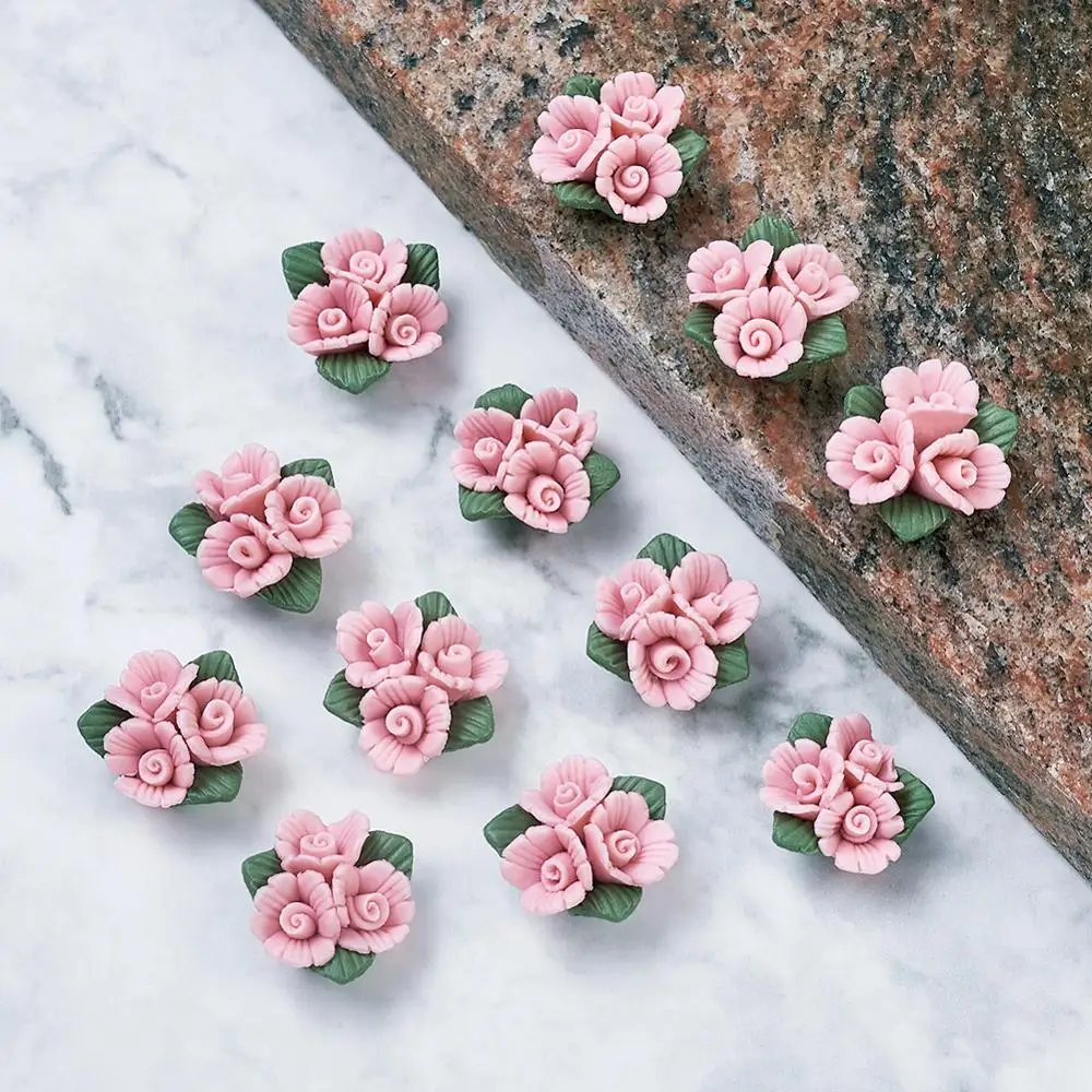100pc Handmade Porcelain Clay Rose Flower Charms Beads Cabochons DIY Jewelry Supplies Stud Earring Finding Making - купить по