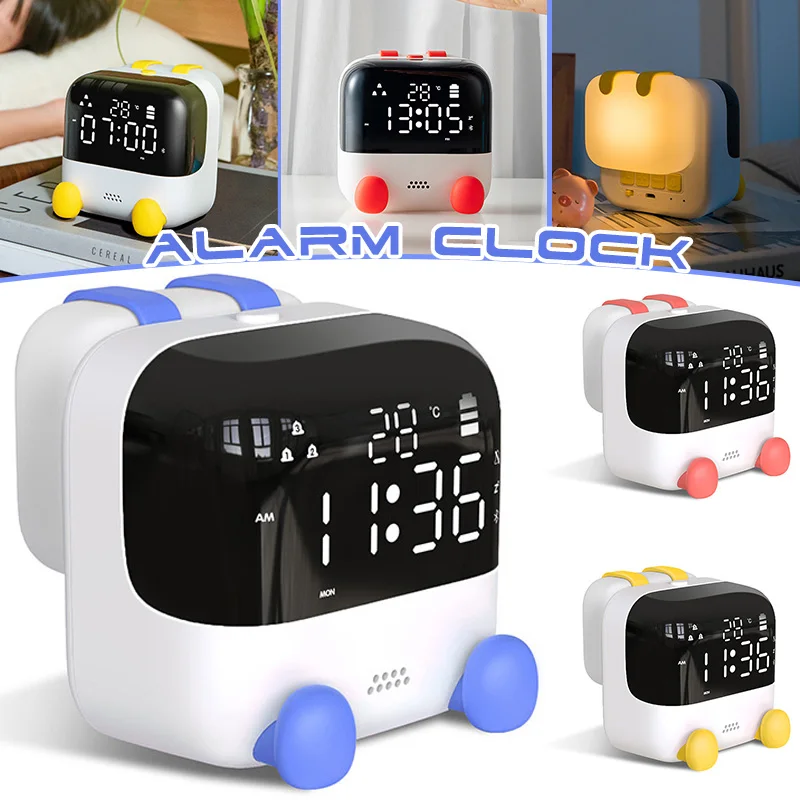 

Voice Control Alarm Clock with 3000K LED Light Rechargeable Table Clock Dimmable Night Light Clock for Room Bedside A1