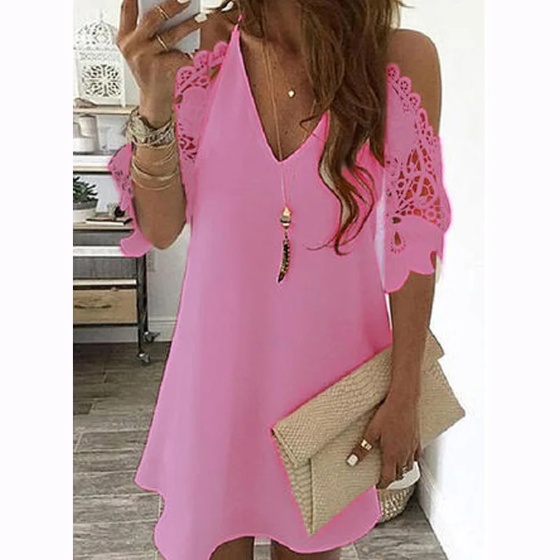 

Floral Vintage Dresses Women's Summer Casual Dress V-Neck Sexy Off Shoulder Lace Party Beach A-line Mini Dress Sundress Robe