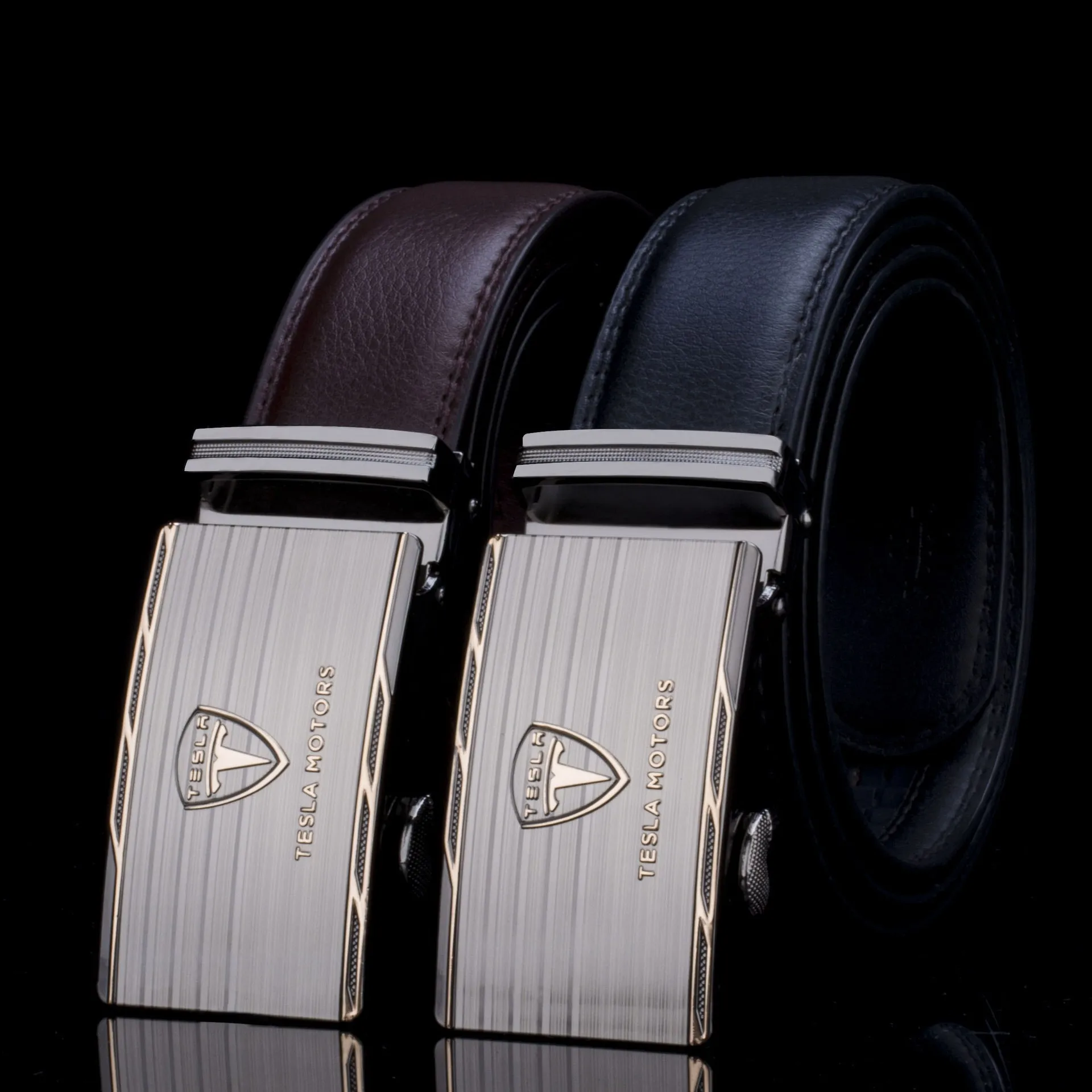 

Мужской модный ремень с металлической автоматической пряжкой кожаный ремень с логотипом автомобиля для Tesla Model 3 Model S Model Y Model X Roadster аксессуа...